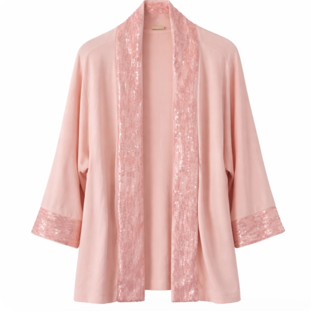 Cleo | Blush Pink Sequin Trim Cardigan NWT - Picture 3 of 10